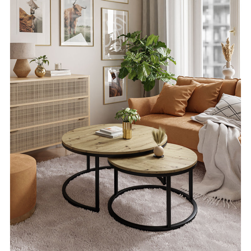 Alford Couchtisch Coffee Table Set, Black/Artisan Oak