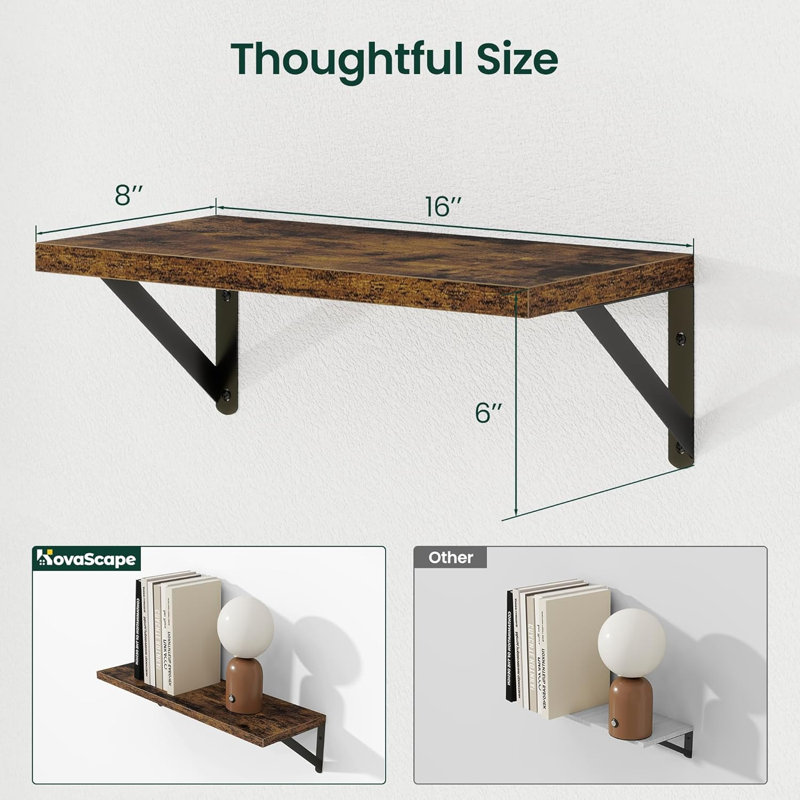 3 Piece Wood Floating Shelf, Rustic Brown