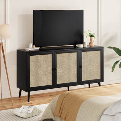 Farini Sideboard Buffet Cabinet With 3 Rattan Doors,Modern Kitchen Storage Console Cabinet For Entryway Living Room (Large,Walnut) by Bay Isle Home