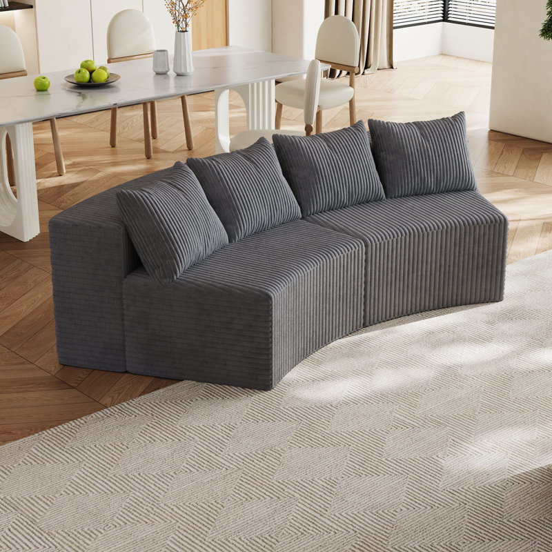 Corduroy Curved Sectional Sofa With Four Pillows,Curved Symmetrical Modular Semi Circular Sofa Sectional(Two Modules)