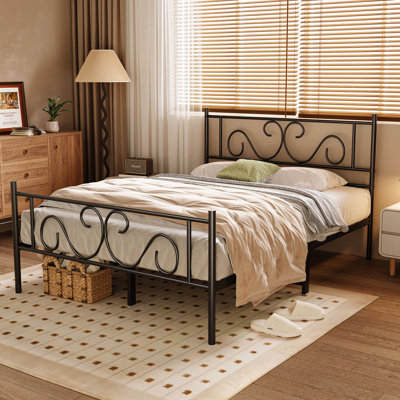  Full Size Metal Platform Bed Frame with Headboard and Footboard, Heavy Duty Mattress Foundation with Steel Slats Support, Fits 78" L x 56" W Mattress, Easy Assembly & Noise Free Design