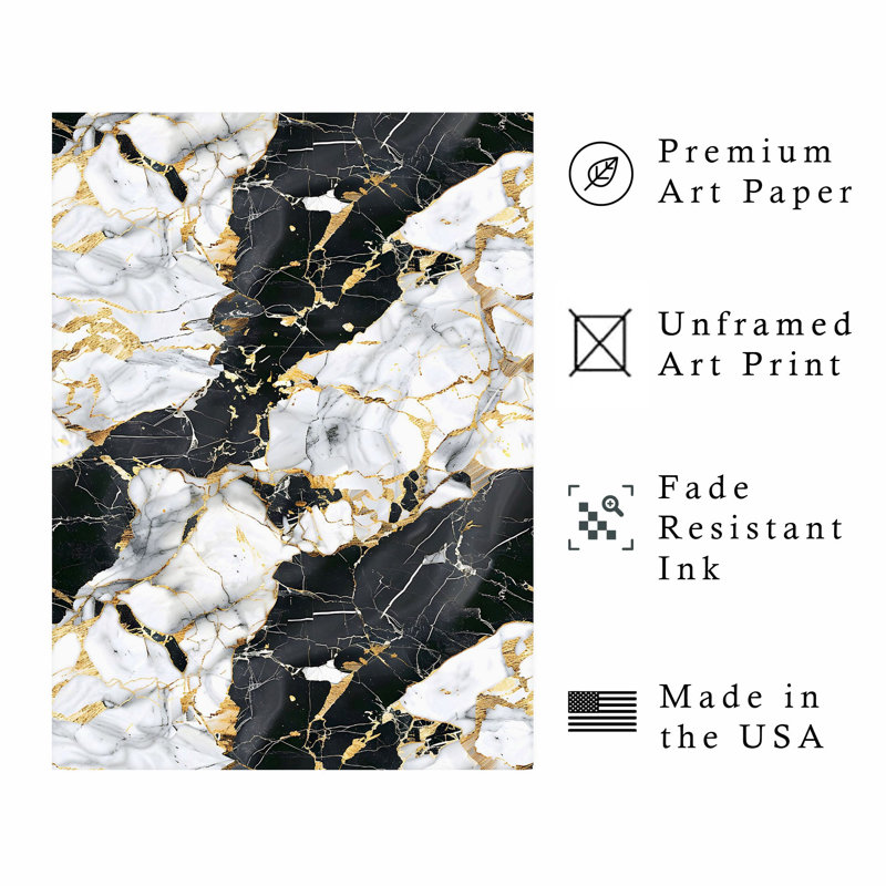 «Abstract Geode Black Marble Crystals III», reproduction d'art moderne sans cadre, H 16 po x l 12 po