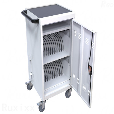 30+2Bay Mobile School Charging Cart Station For Chromebook Tablet And Laptop Computer With Power Strip Included Assembly Required-White