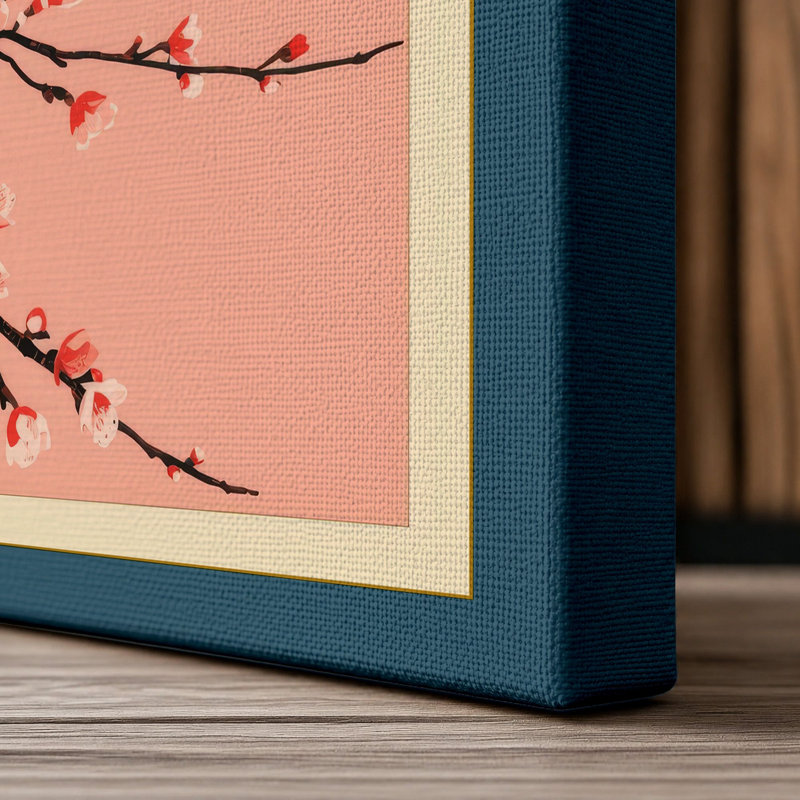 Moonlit Cherry Blossom Japandi - Wrapped Canvas, 36x24 - 91.4 x 61.0 cm, Teal Border