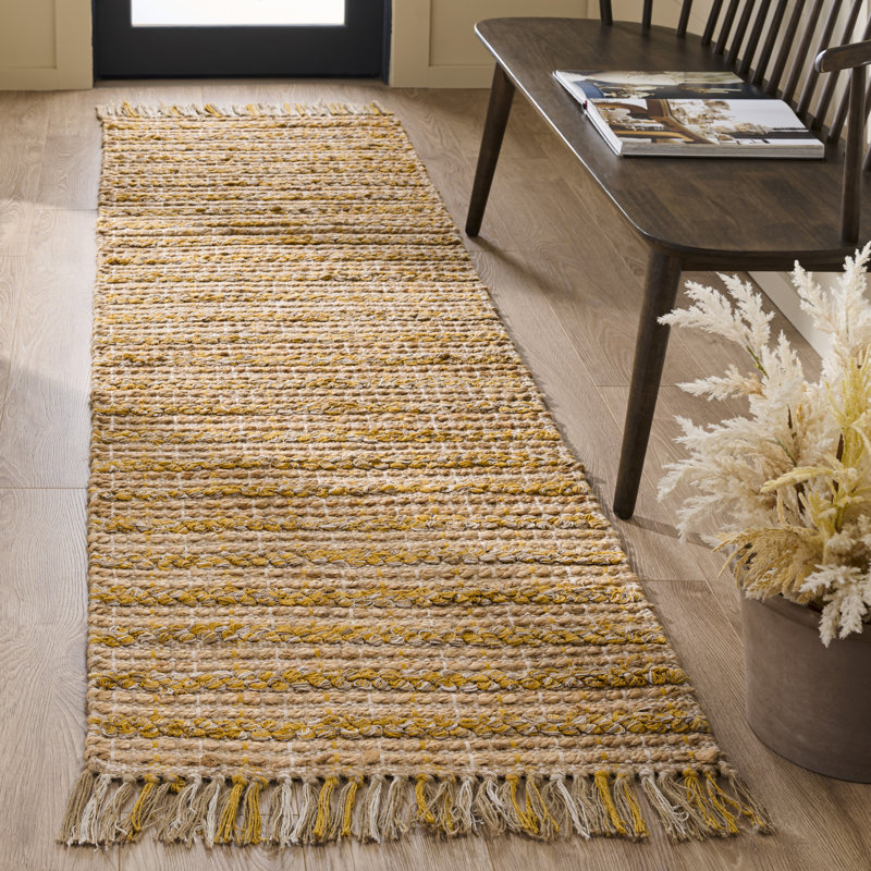 Cape Cod 871 Hand Woven Jute/Cotton Geometric Rug in Gold/Natural, Runner 2'3" x 8'