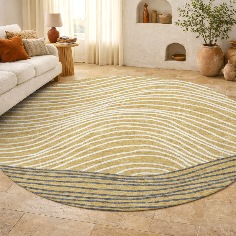 Tapis de qualité supérieure lavable à la machine Mayfield AMF2350, Doré, Rond 8 pi