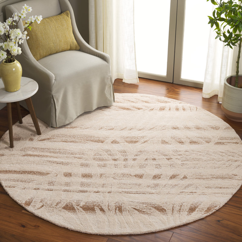 Alixe Hand Tufted Wool Cotton Floral Rug in Beige/Ivory, Round 6'