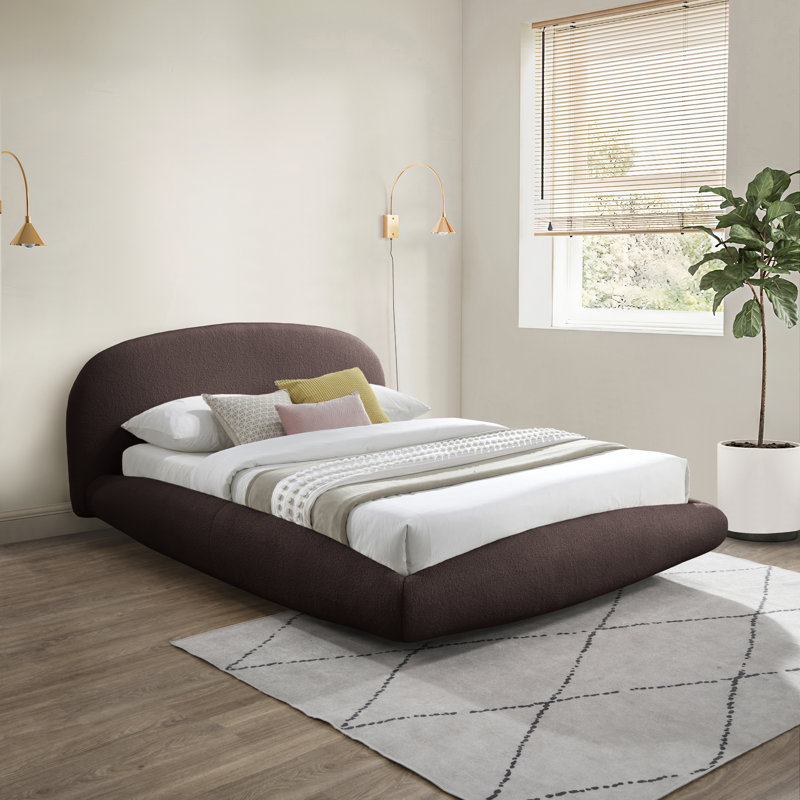 Genesis Teddy Fabric Bed, Queen, Brown Faux Shearling Teddy Fabric