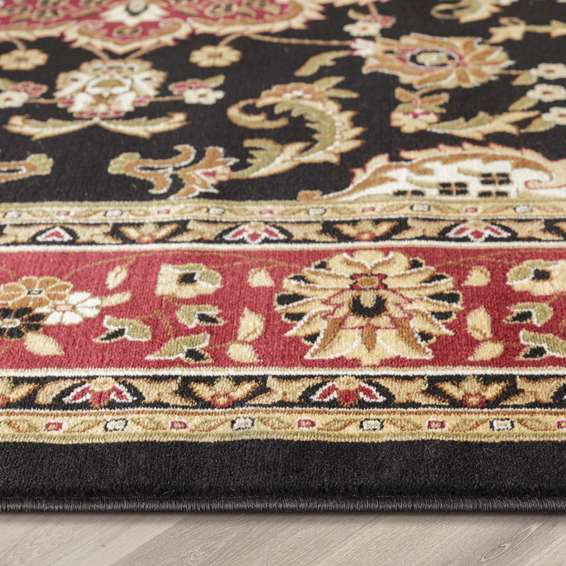 Tapis traditionnel noir Belliere Medallion Kashan, Rectangle 5 pi 3 po x 7 pi 3 po