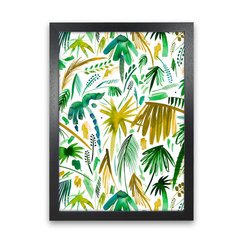 Brushstrokes Tropical Palms Green - Print, Black Framed, 63cm H x 46cm W x 3cm D