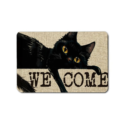 Tapis d'entrée noir 24 po x 36 po Black Cat Welcome