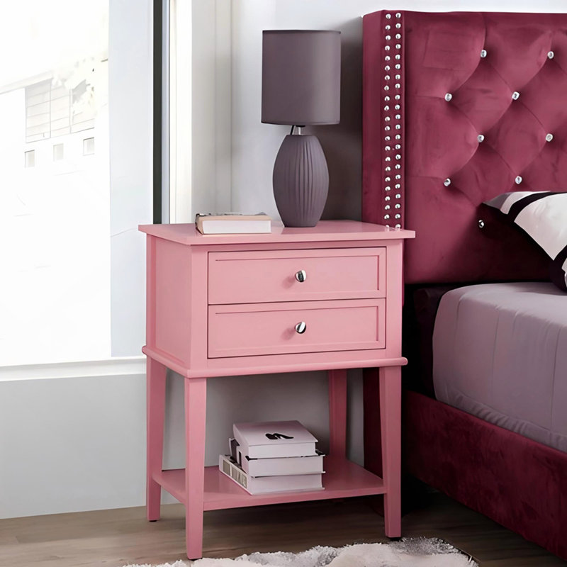 Table de chevet contemporaine avec tablette ouverte rose