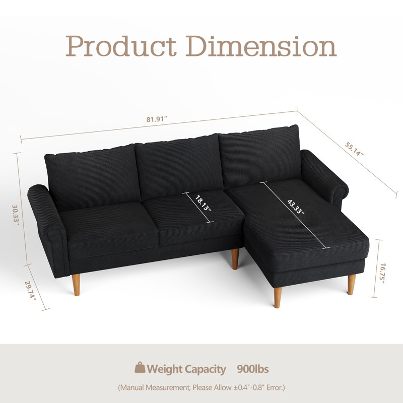 Advik 2 - Piece Upholstered Sectional, Right Hand Facing, Black