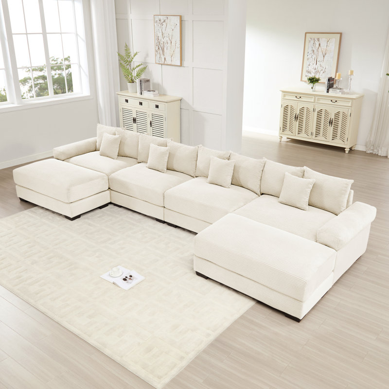 Canapé modulaire surdimensionné 170 po Cloud, Velours côtelé crème, H 34,25 po x l 170,05 po x P 59,45 po