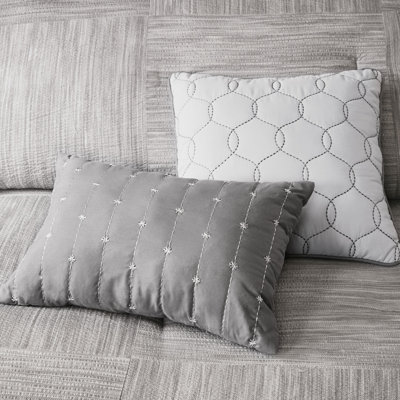 7 Piece Comforter In Grey Seersucker Print, King, Fill Printed , Grey,