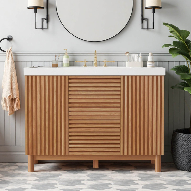 Meuble-lavabo simple autoportant de 120 cm (47,2 po) avec comptoir en résine SMC, 47.2"