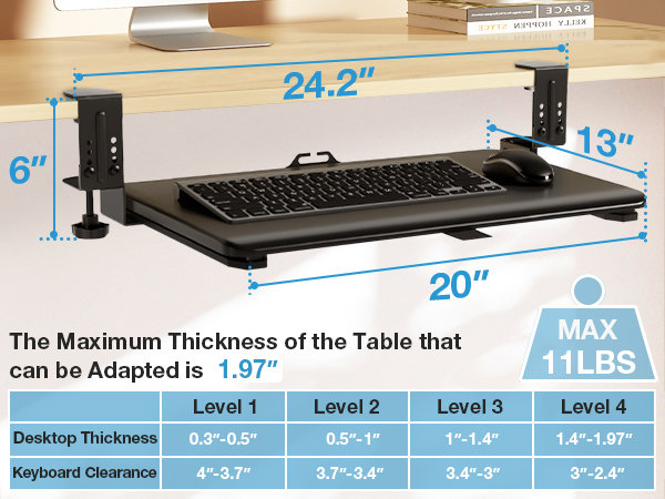Plateau à clavier réglable sous le bureau 
