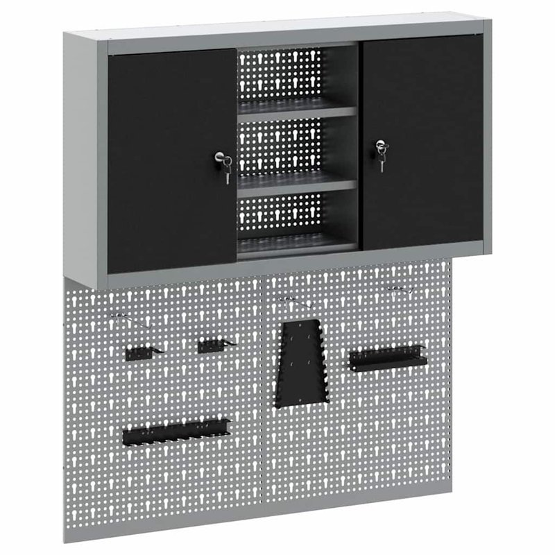  Tool Cabinet And Pegboard Set 3 Pcs Black 100 X 20 X 115 Cm