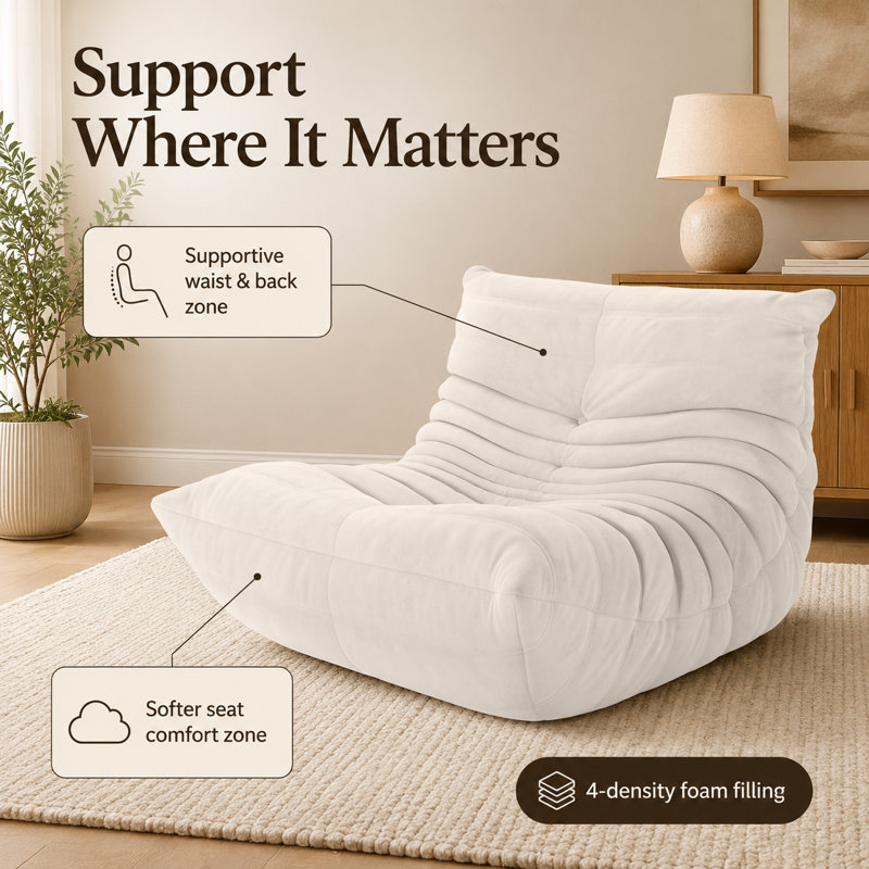 Monett Bean Bag Chair & Lounger, Beige Microfiber