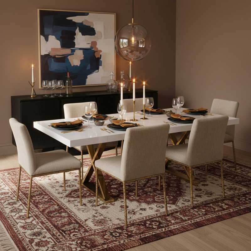 Woolum Metal Base Dining Table, White, Gold
