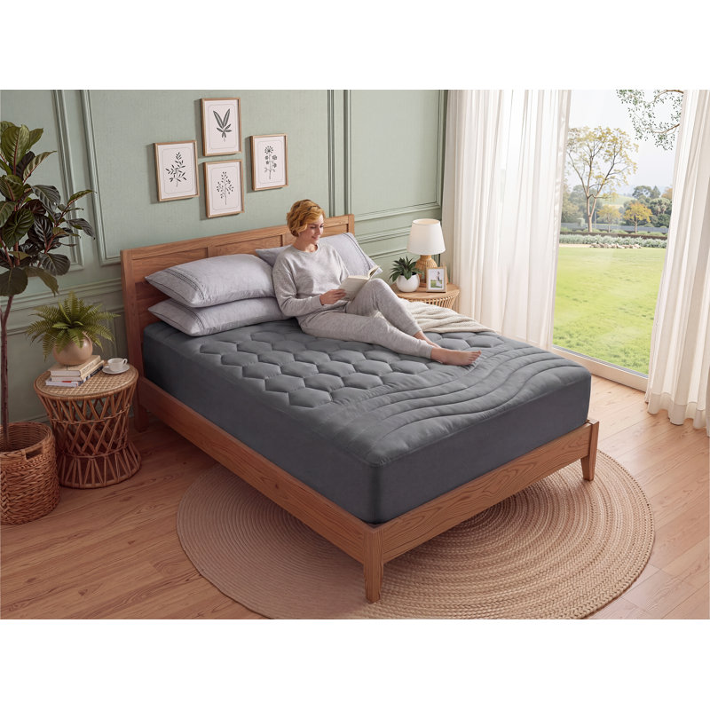Protège-matelas - Protège-matelas matelassé ajusté avec poche profonde, Gris, Grand lit