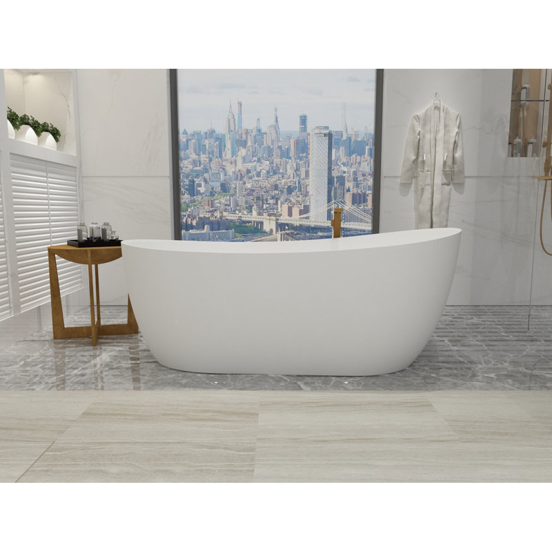 67 Inch Freestanding Solid Surface Soaking Bathtub