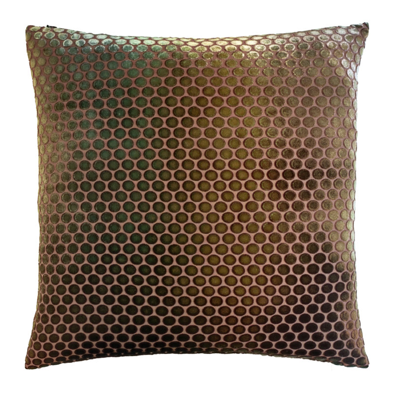 Dots Square Velvet Pillow Cover & Insert, 18"H x 18"W, Green/Gold/Brown