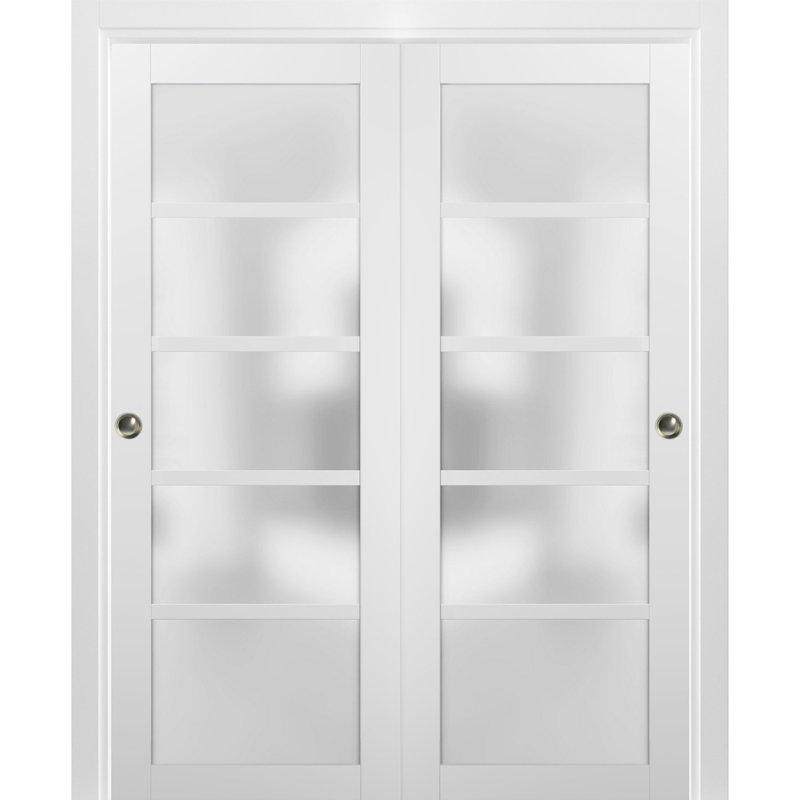 Portes blanches en verre givré Quadro avec trousse de quincaillerie d'installation, 64 po x 96 po
