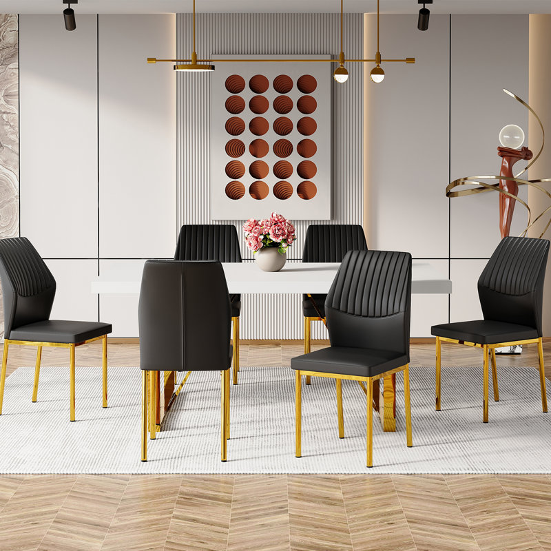 Ensemble de chaises de salle à manger moderne, 6, Doré, Noir