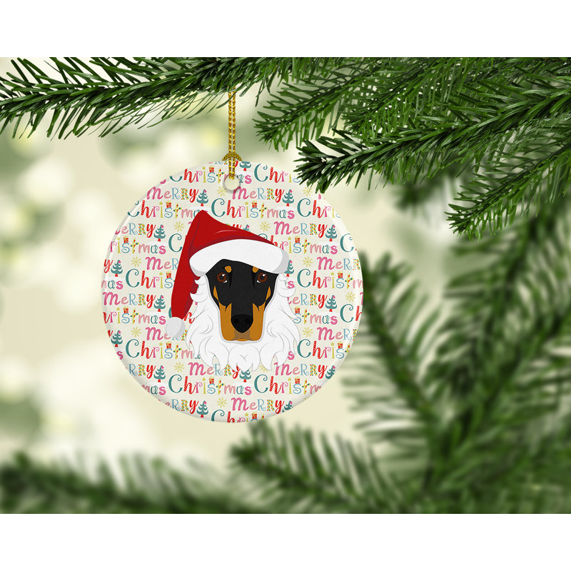 Ornement suspendu en céramique Doberman Pinscher Merry Christmas