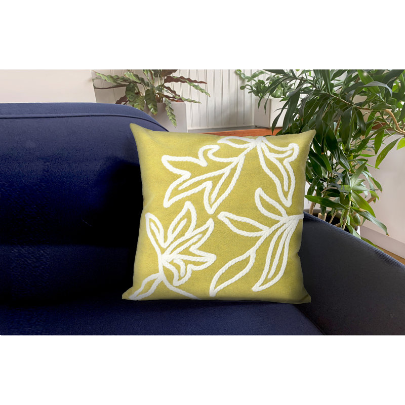 Embroidered Outdoor Throw Pillow, 20" x 20", Lime