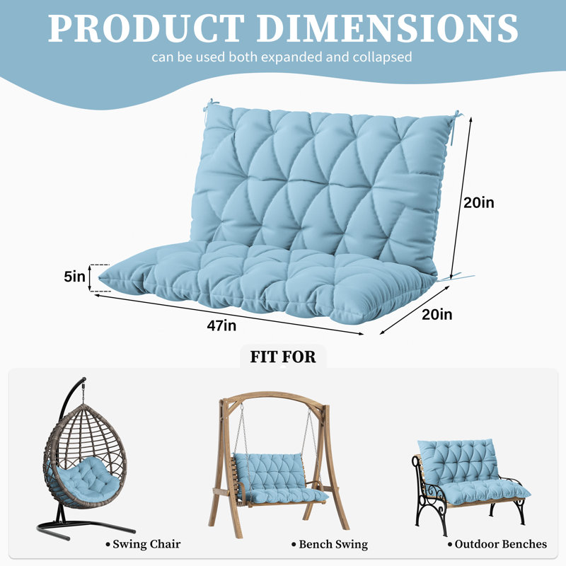 Coussin de banc d'extérieur Wynee, L 47,2 po x P 20 po, Bleu clair