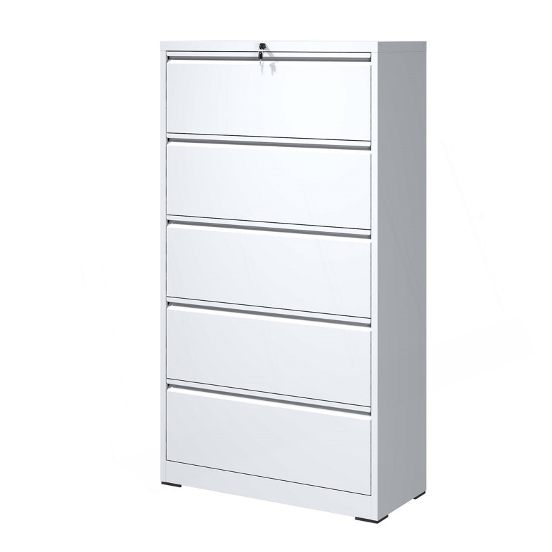 Classeur latéral en métal à 5 tiroirs avec serrure, rangement haute sécurité et durable pour la maison ou le bureau, Blanc