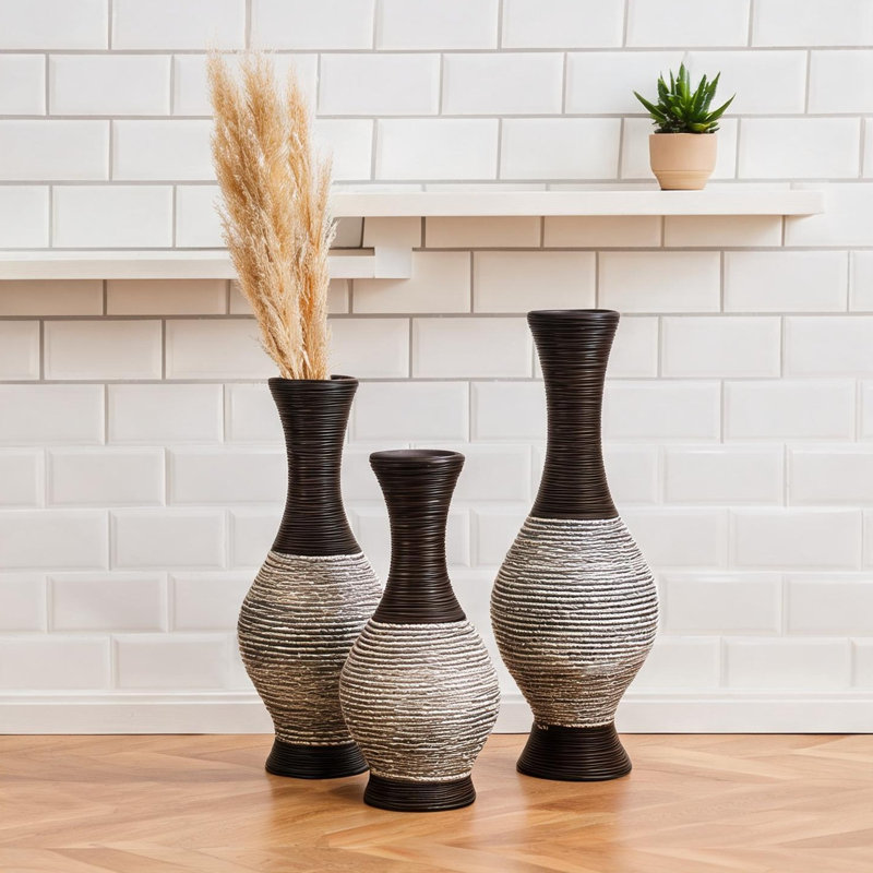 Ensemble de 3 vases de sol en PVC blanc classique pour le salon, le couloir ou l'entrée