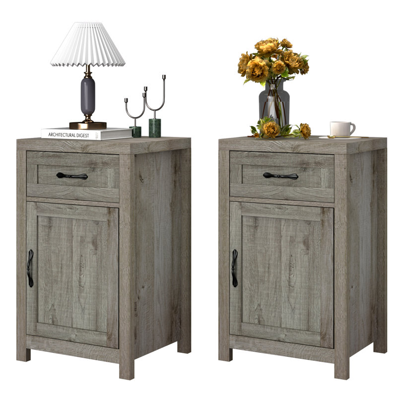 Set Of 2 Nightstand With Drawer, Gray