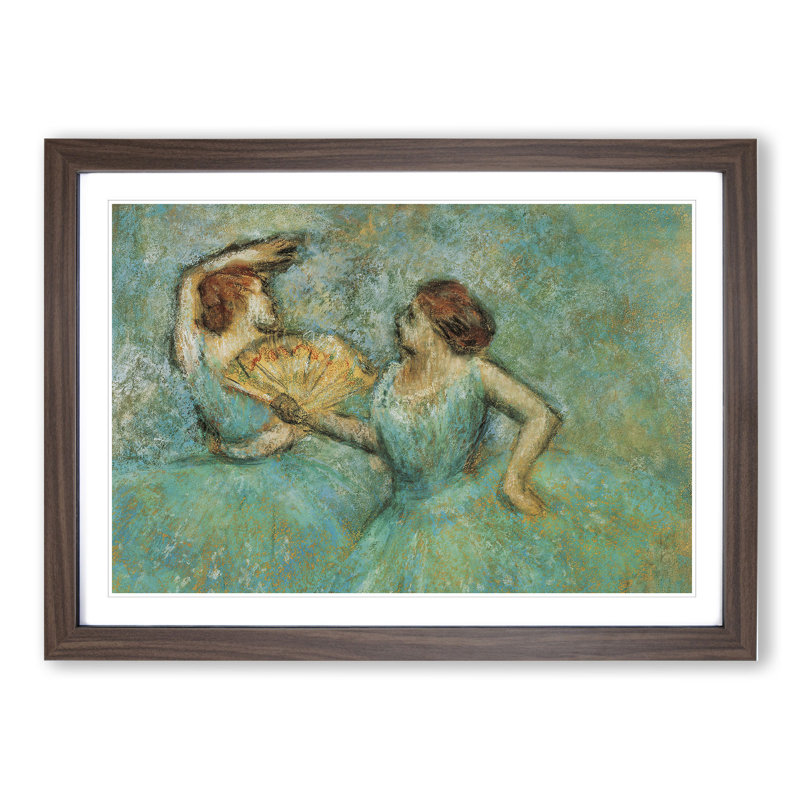 Two Ballet Ballerina Dancers in Green by Edgar Degas - Picture Frame Painting, Walnut, 48cm H x 65cm W x 2cm D