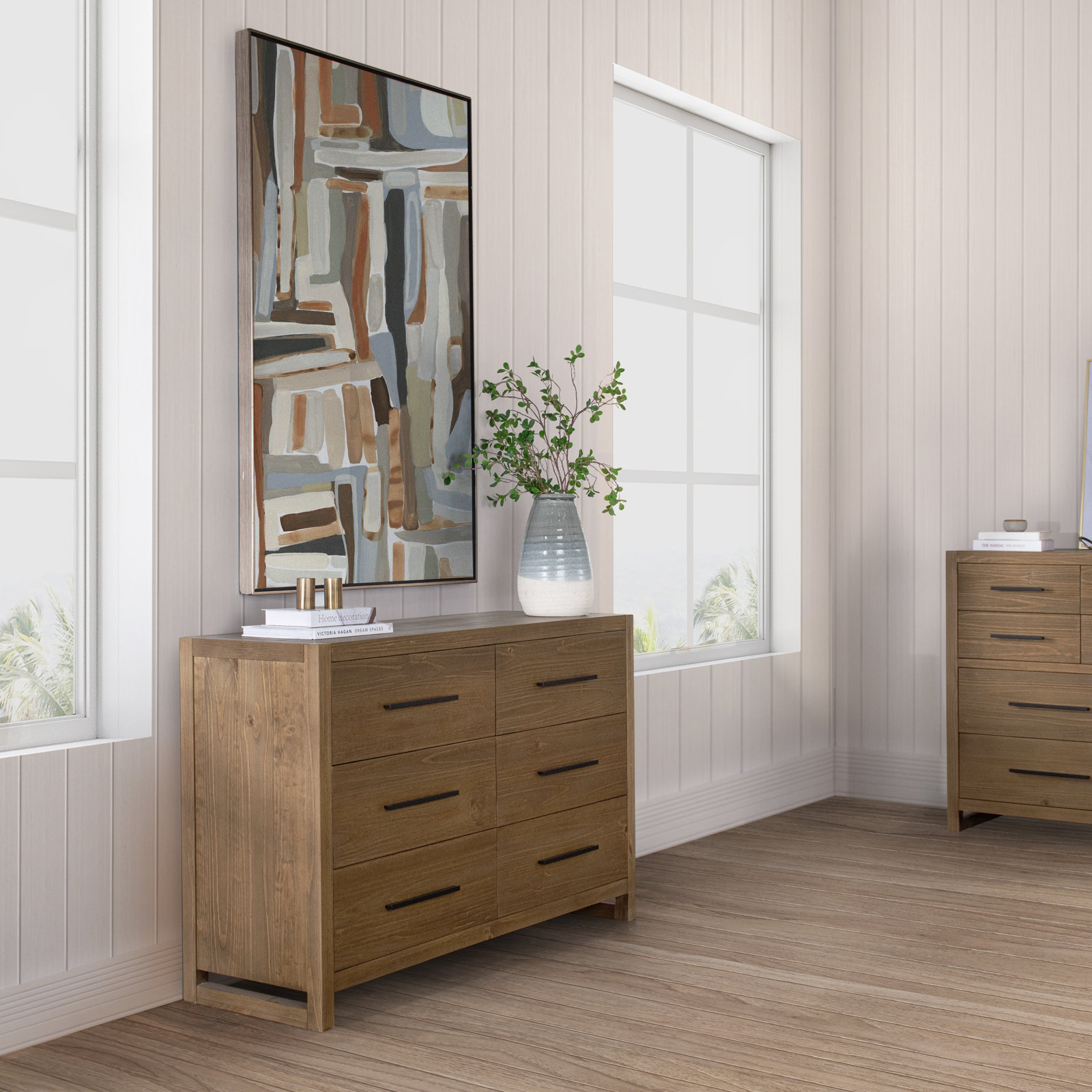 Modica 60" Pine Double Dresser, Honey Brown