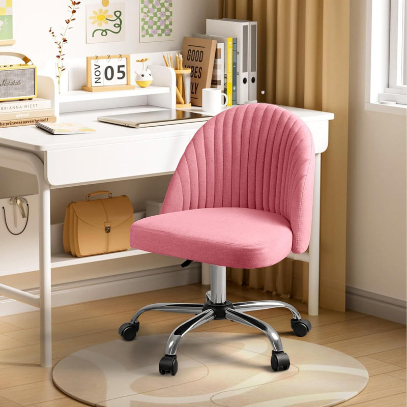 Easterly Upholstered Armless Task Office Chair, Pink, Silver