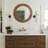 Rustic Oak Wood Textured Round Wall Mirror, 29” Decorative Home Accent