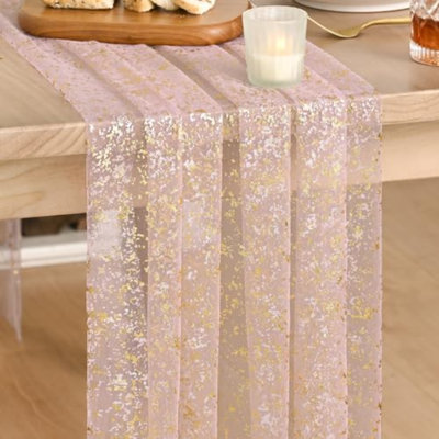 10 pièces de chemin de table en gaze rose doré 10 pi, feuille métallique scintillante, anniversaire de mariage, décoration de table de fête