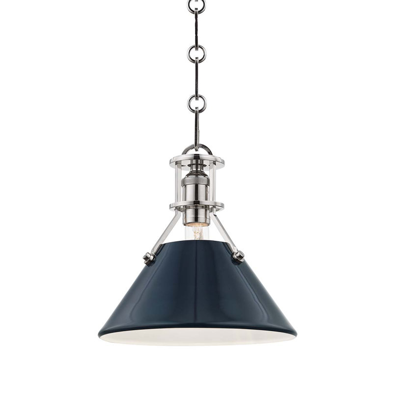 Painted No.2 Pendant by Mark D. Sikes, 9.25" H x 9.5" W x 9.5" D, Darkest Blue, Polished Nickel