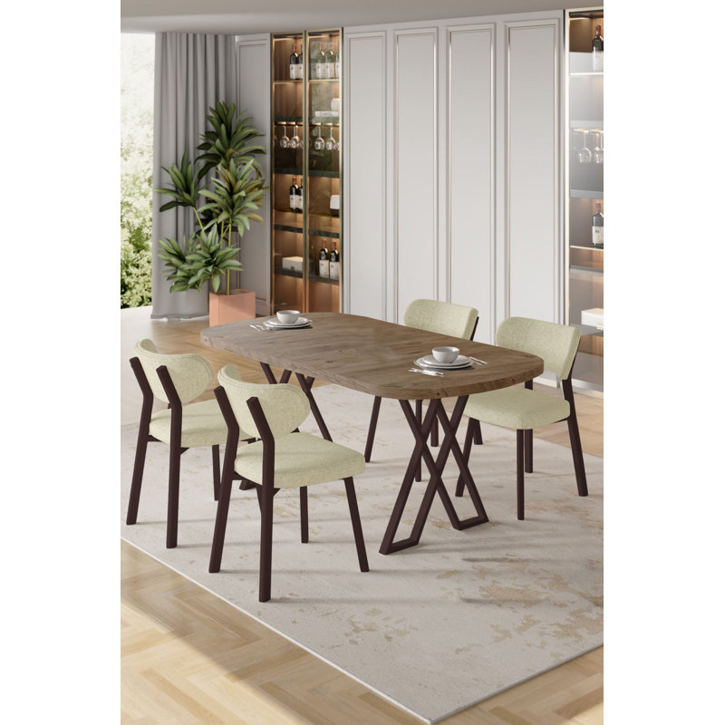 Ensemble de table et chaises de salle à manger (5 pièces), Ensemble de cinq pièces : table, quatre chaises, Crème