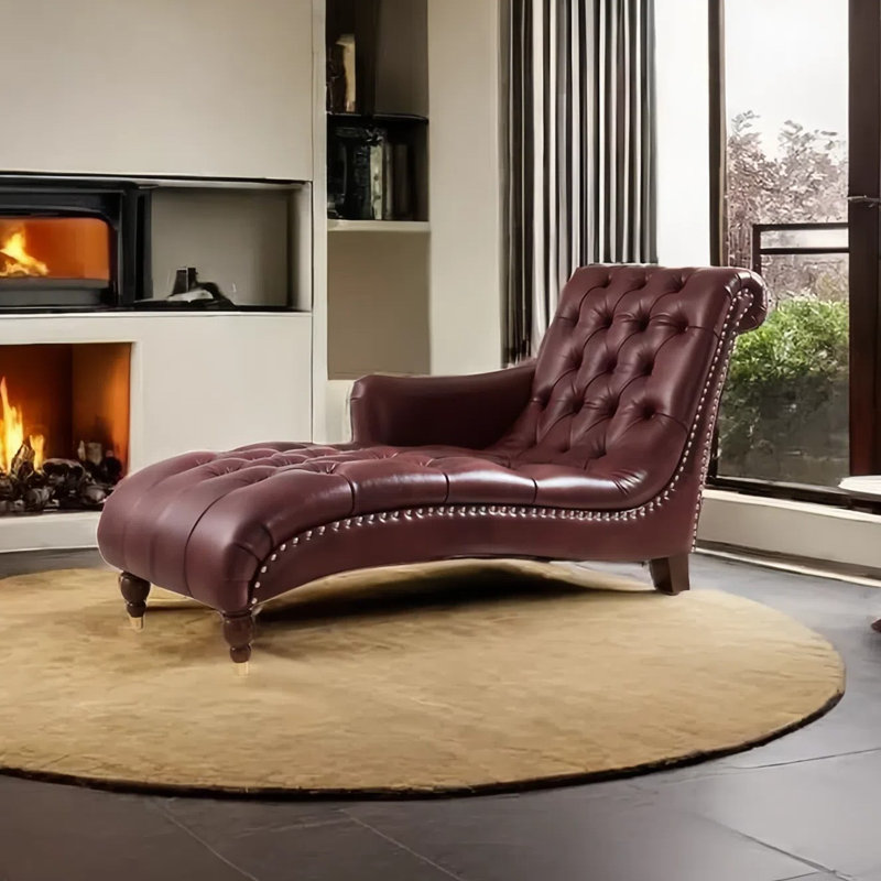 Chaise longue élégante de qualité loisir, Accoudoir à droite (vu de face), Vin rouge, Brun foncé/or