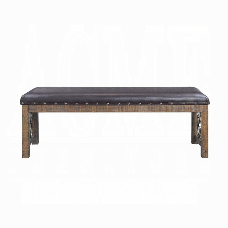 Banc rembourré avec cadre en cerisier vieilli Raphaela