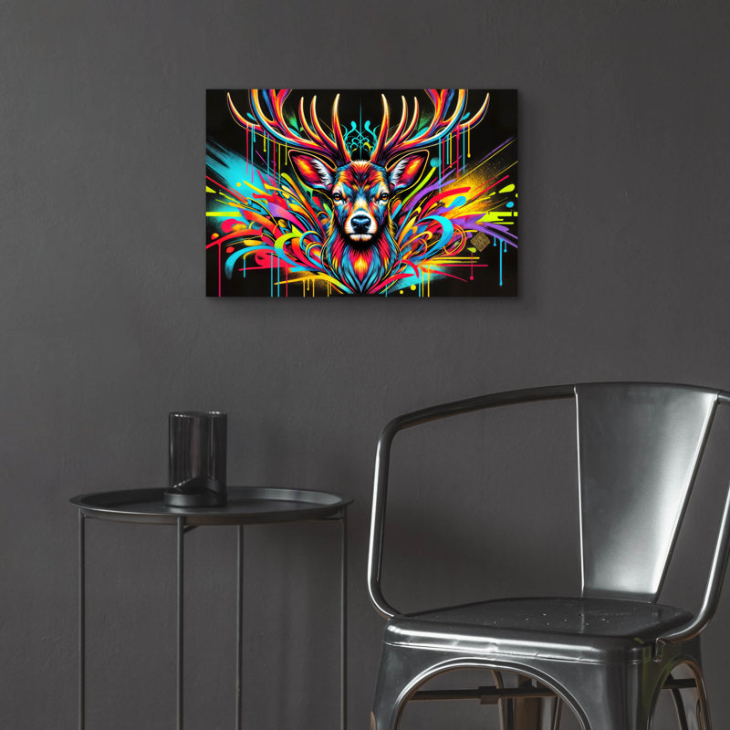 «Deer - Vivid Graffiti» par Rey Klimt, art mural en verre acrylique, H 16 po x l 24 po x P 0,2 po