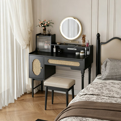 31.5"American vintage black storage cabinet dressing table