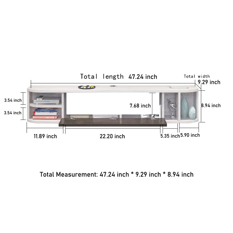 Meuble télé flottant Illiyana, Blanc-gris, 47.24'' W X 9.29'' D X 8.94'' H