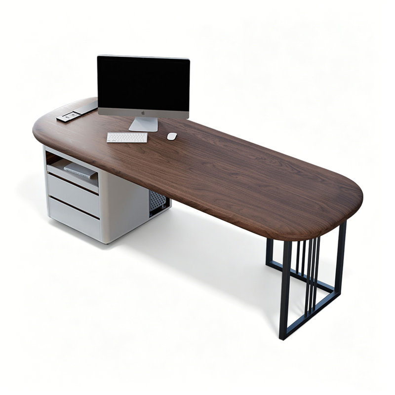 Bureau rectangulaire en bois massif noyer, 29.53" H x 78.74" W x 27.56" D
