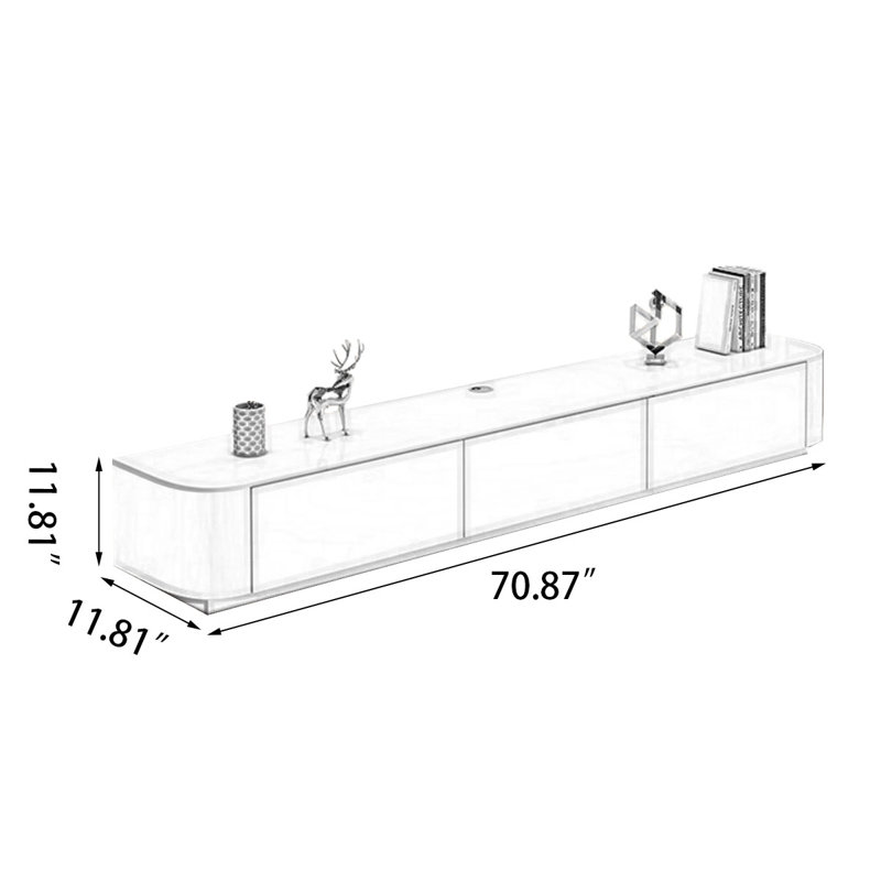 Meuble télé beige en bois manufacturé massif, H 11,81 po x L 70,87 po x l 11,81 po