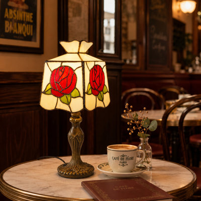 15-Inch Tall Rose Table Lamp, Vintage-Style Decorative Floral Lamp With Bulb